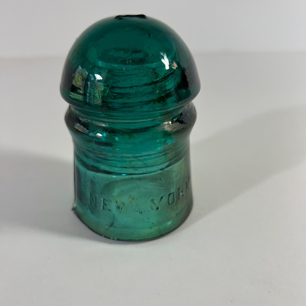 Vintage Brookfield New York Teal Aqua Glass Telegraph Telephone Insulator 10.5oz
